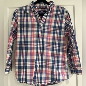 Vineyard Vines Boy’s Cotton Red White Blue Plaid Button Down Whale Shirt M